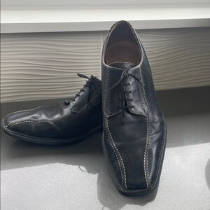 Geox Black Leather Oxfords with Stitch Detail